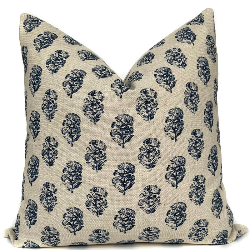 Indigo Floral Block Print Pillow Cover 