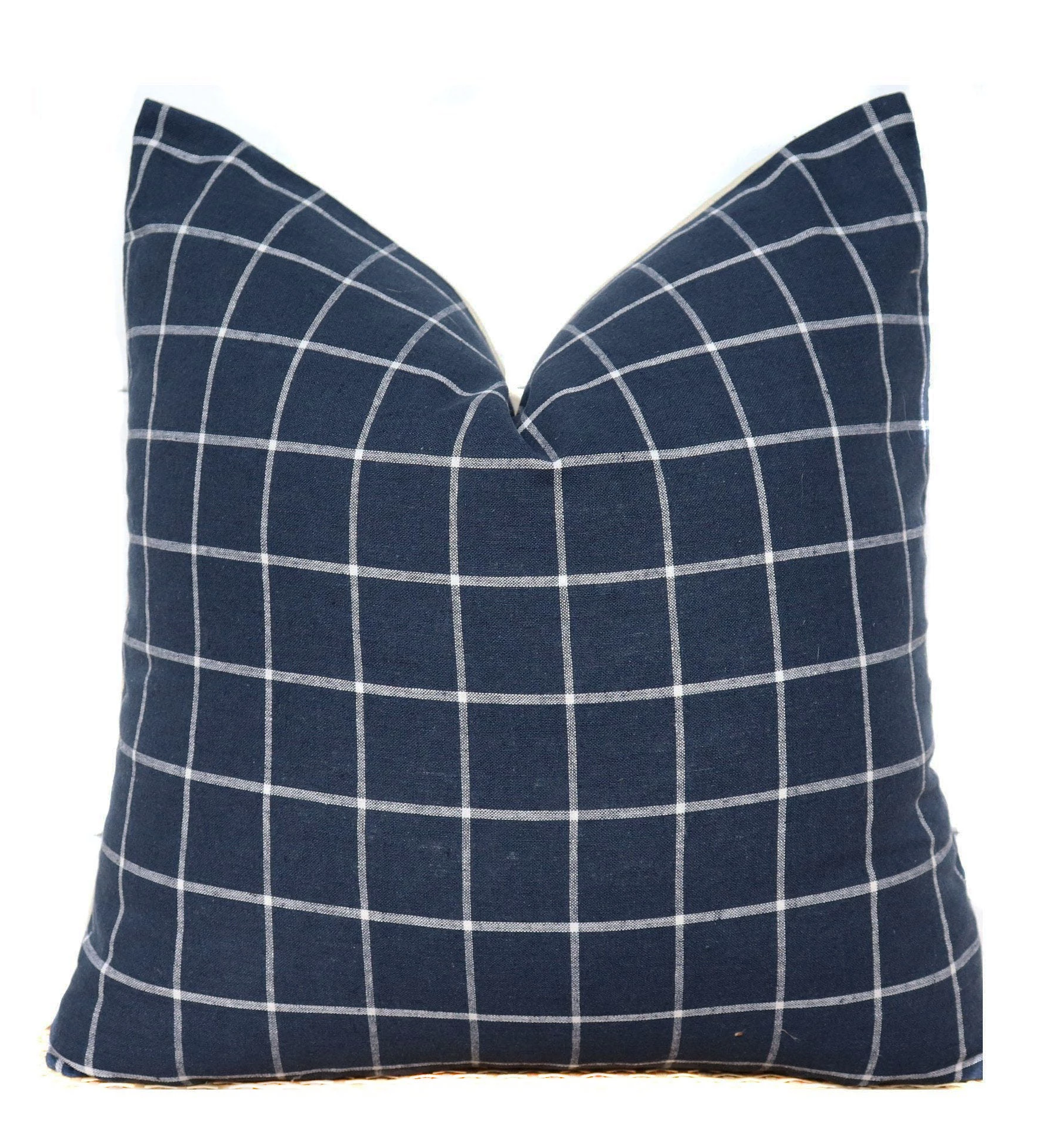 Navy Blue and White Windowpane Pillow Cover