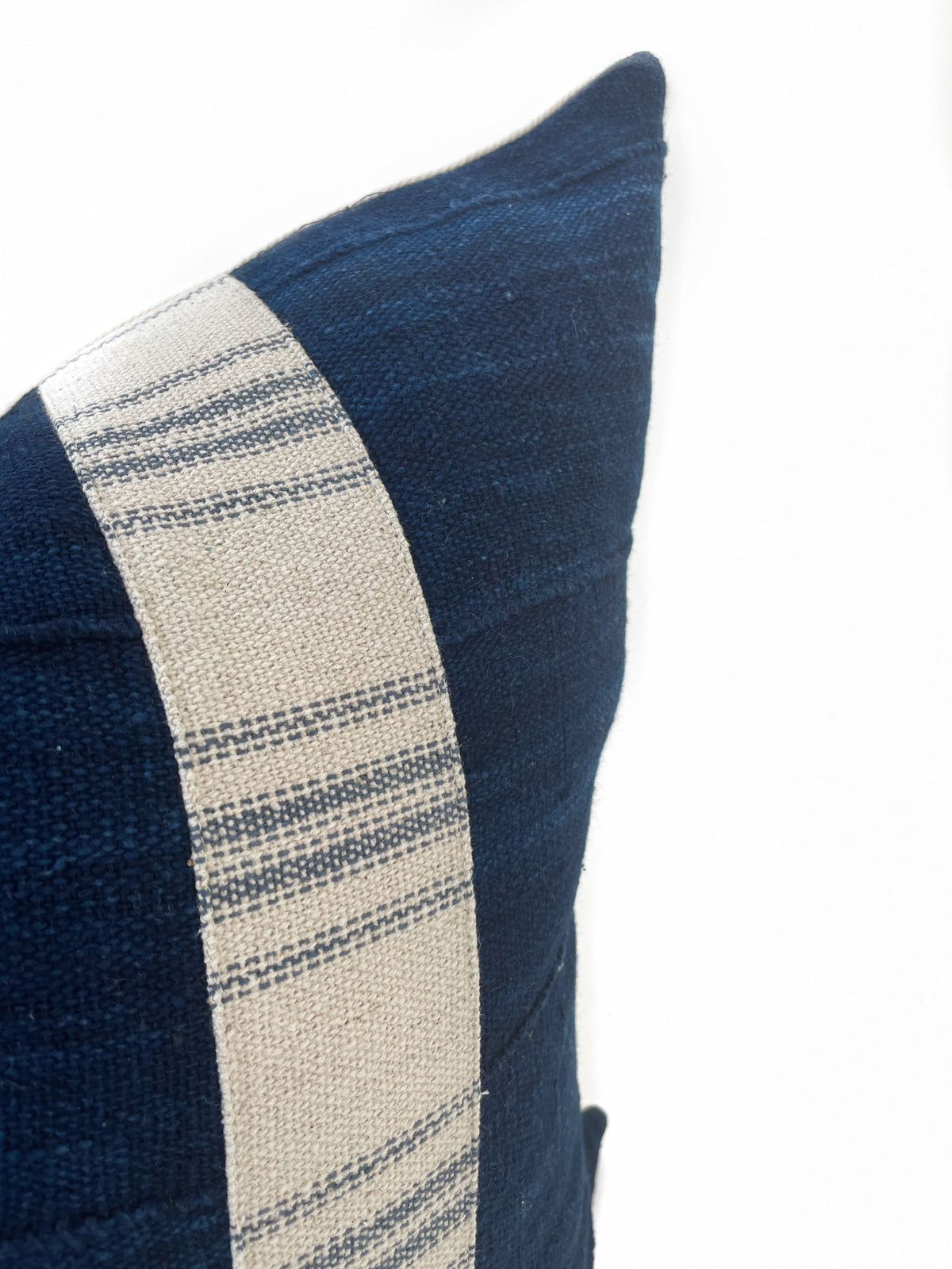 African Indigo pillow with farmhouse stripe