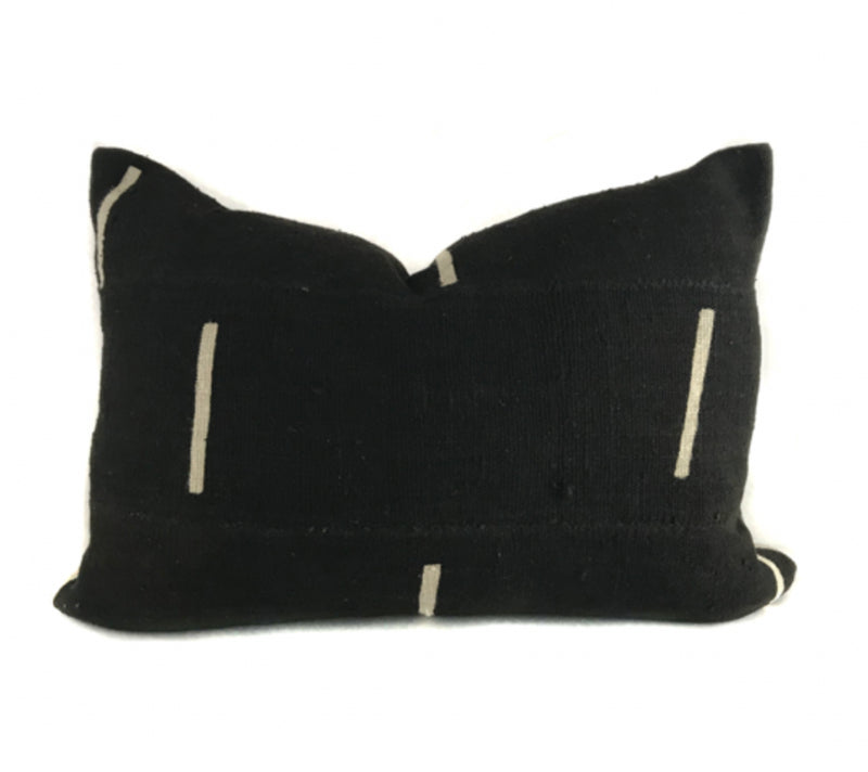 African Mudcloth Pillow Cover | Black with White Dash Line