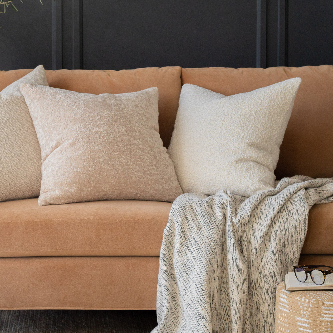 Bouclette French Wool Accent Pillow in Blanc With Down Insert