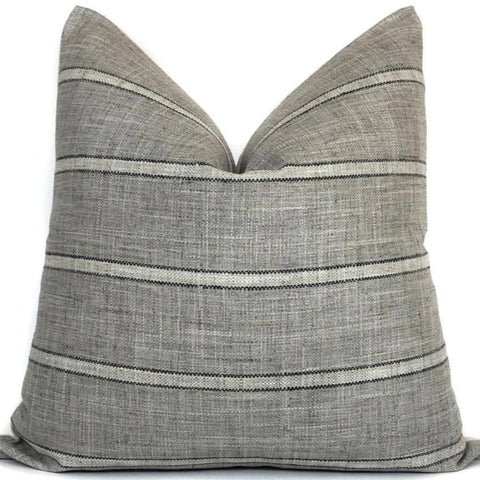 Grey, Black, and Cream Stripe Pillow Cover | Farmhouse Modern