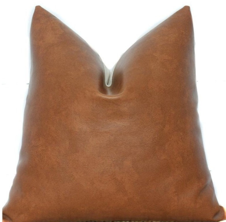 Faux Leather Pillow Cover | Cognac