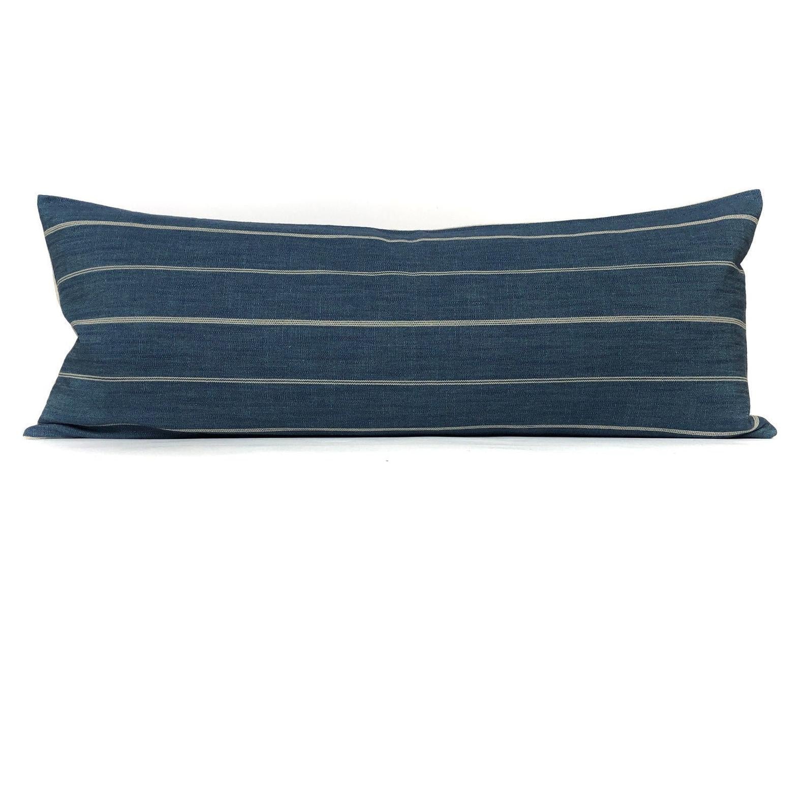 Blue and Cream Stripe Farmhouse Pillow Cover