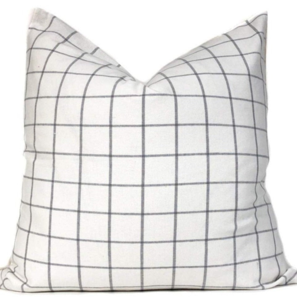White + Gray Windowpane Pillow Cover