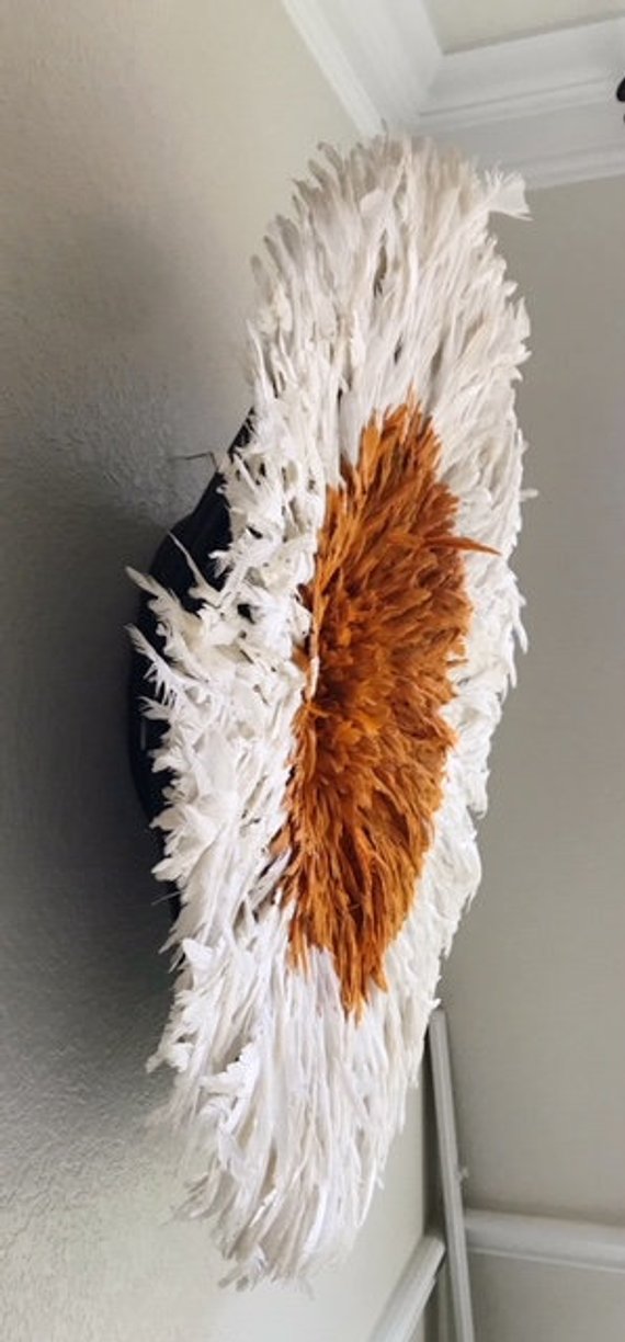 African Juju Hat | Orange + Cream