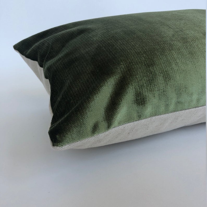 Olive Green Velvet Pillow | Velvet Lumbar