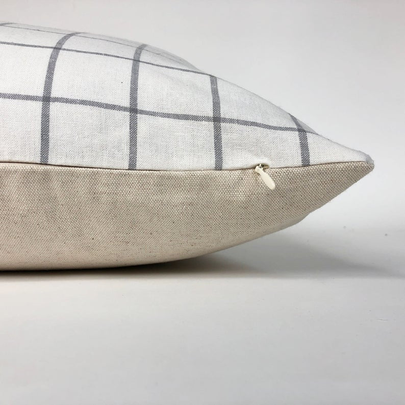 White + Gray Windowpane Pillow Cover