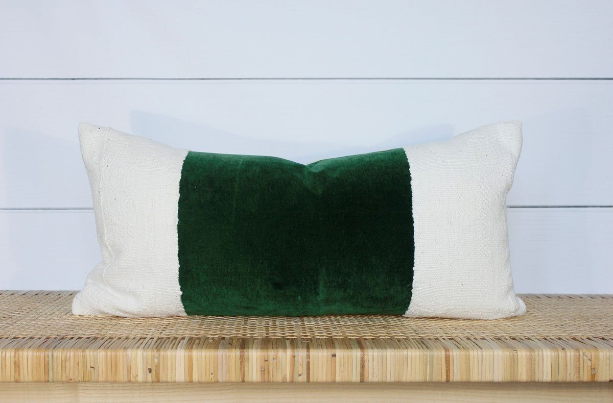 Green Velvet Pillow | Velvet Lumbar | 12x24 | No455