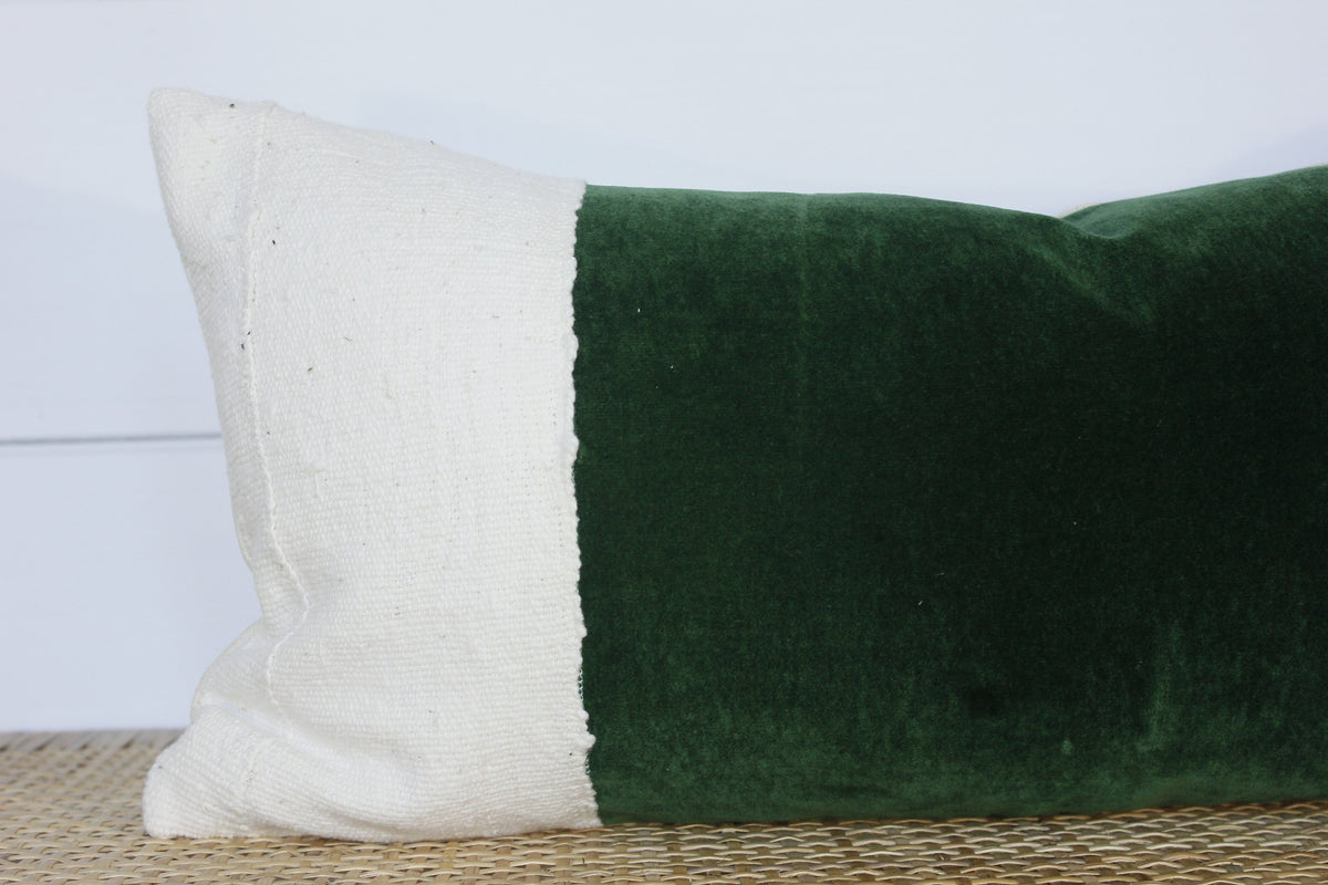 Green Velvet Pillow | Velvet Lumbar | 12x24 | No455