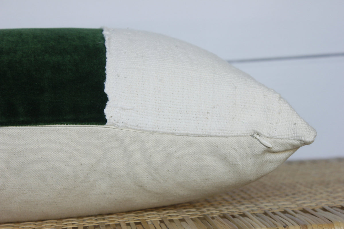 Green Velvet Pillow | Velvet Lumbar | 12x24 | No455