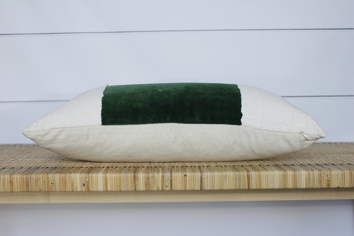 Green Velvet Pillow | Velvet Lumbar | 12x24 | No455