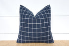 Navy Blue and White Windowpane Pillow Cover