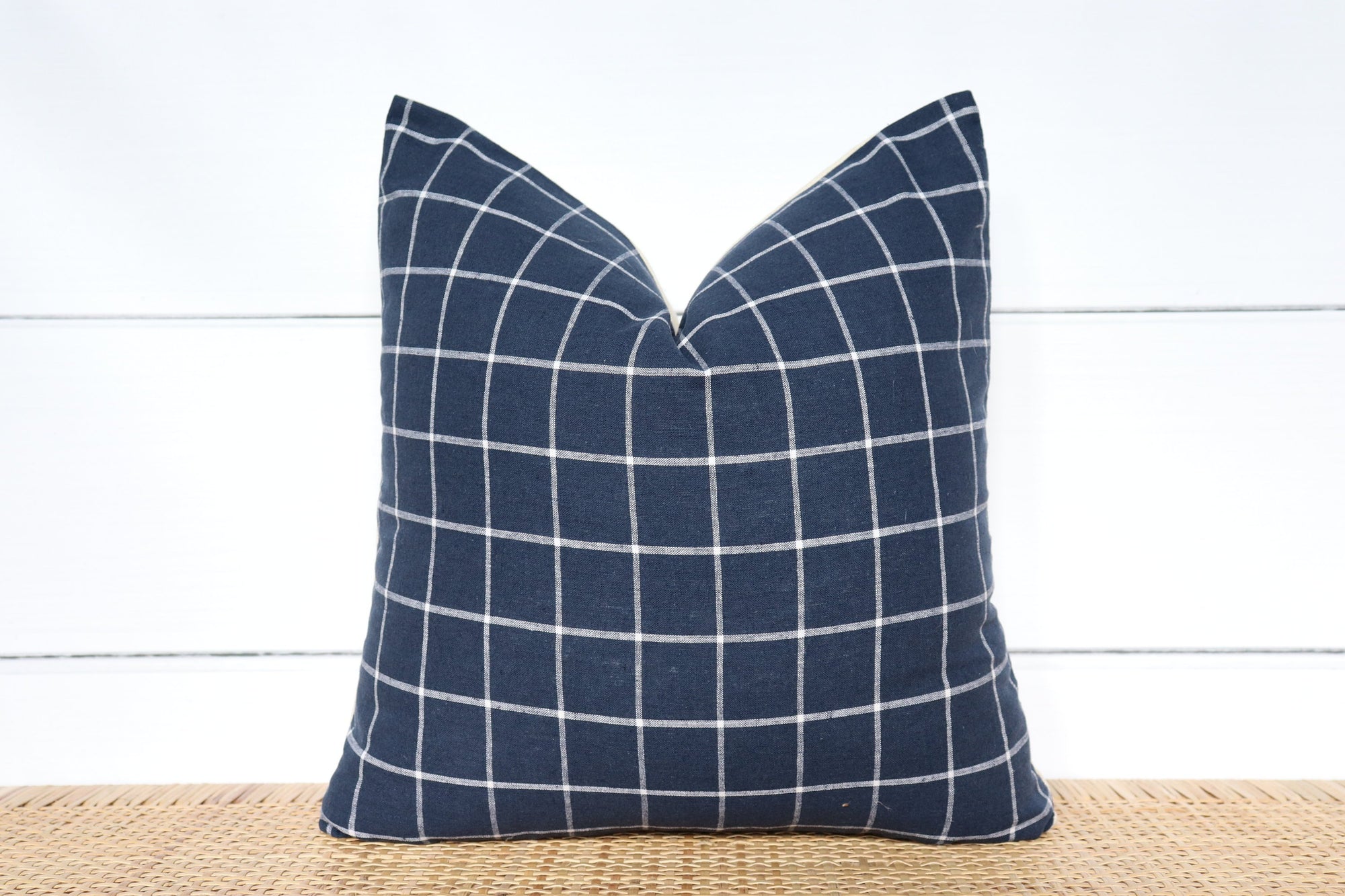 Navy Blue and White Windowpane Pillow Cover