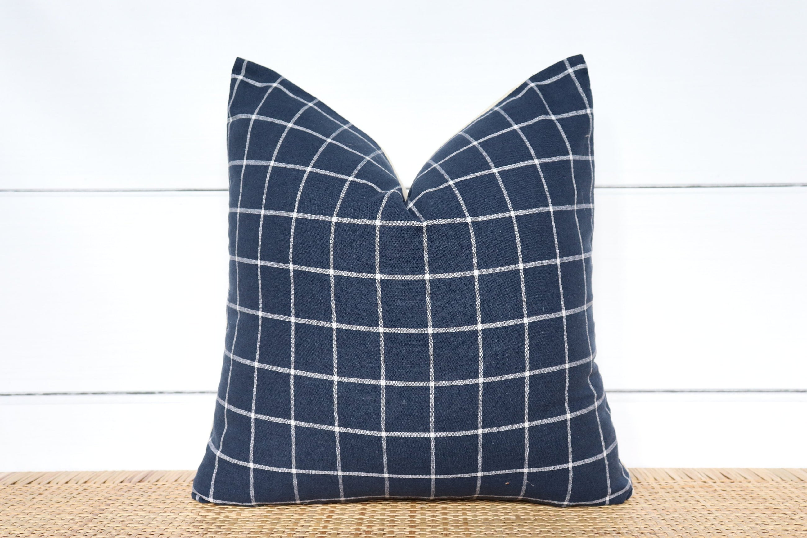 Navy Blue and White Windowpane Pillow Cover