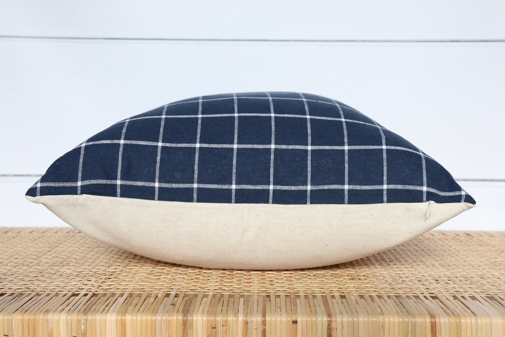 Navy Blue and White Windowpane Pillow Cover