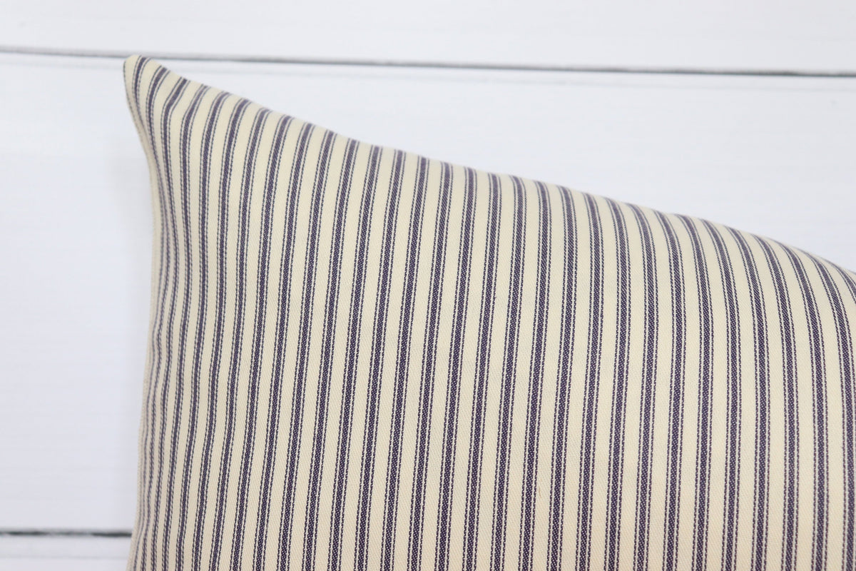 Blue and White Ticking Lumbar Pillow Cover