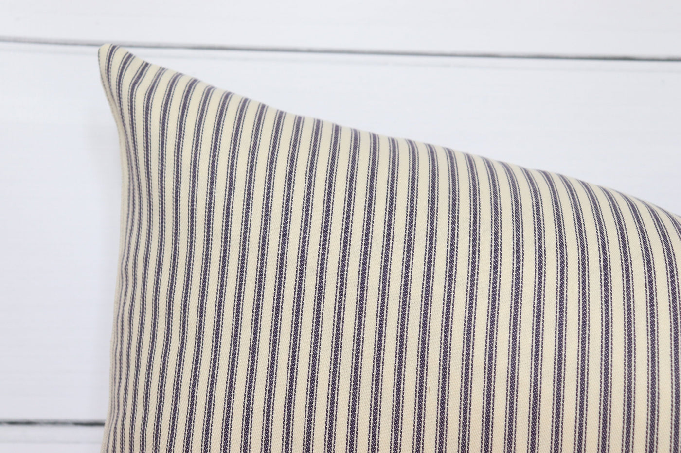 Blue and White Ticking Lumbar Pillow Cover ONE AFFIRMATION