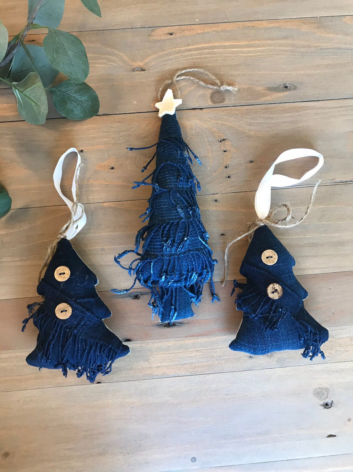 Vintage African Indigo Mudcloth Christmas Tree Ornaments | Set of 3
