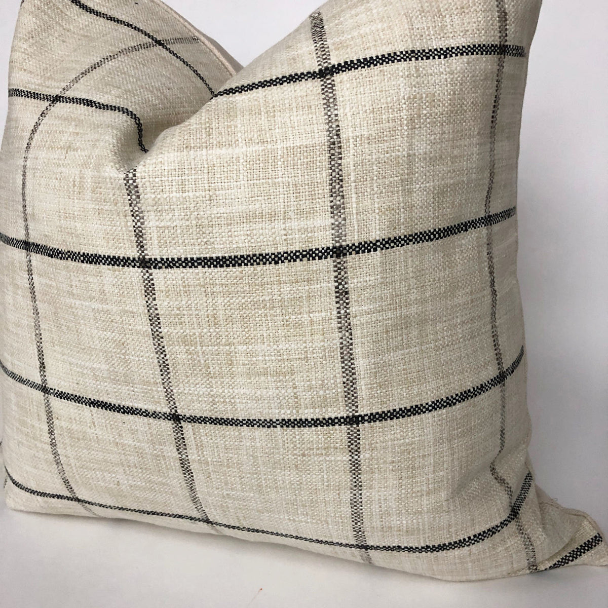 Rustic Woven Windowpane Pillow Cover | Cream and Black