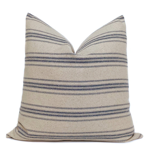 Beige and Blue Stripe Farmhouse Pillow Cover - One Affirmation