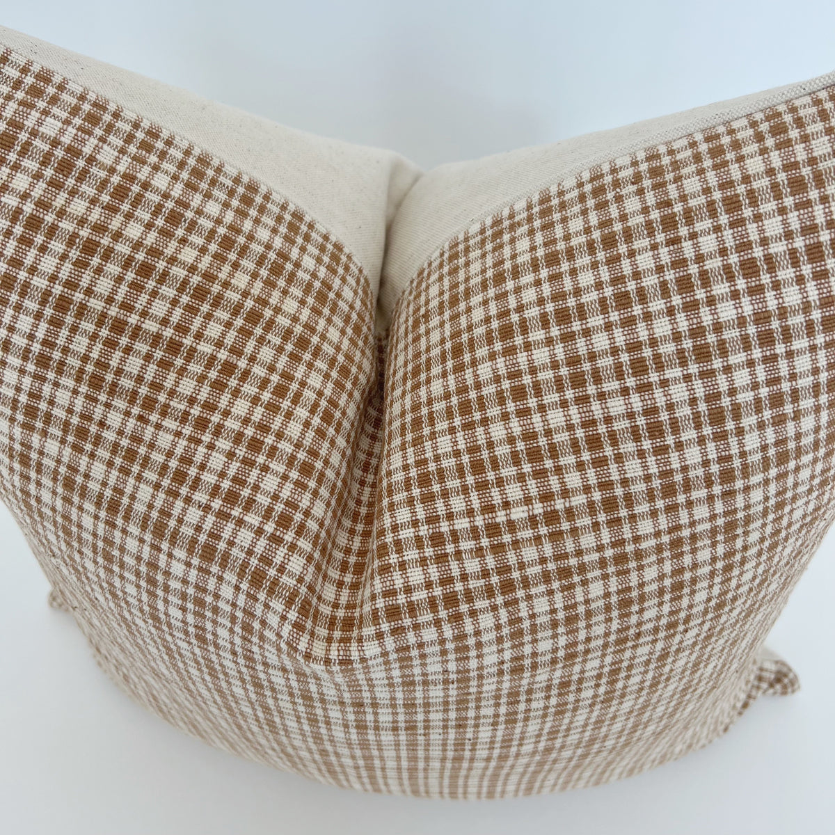 Gingham Rust and Cream Throw Pillow Cover overhead view
