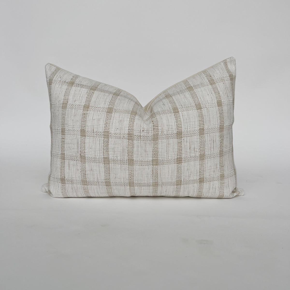 White and Beige Check Pillow Cover far view