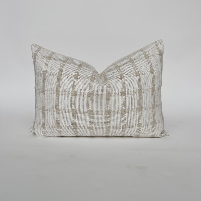 White and Beige Plaid Pillow Cover
