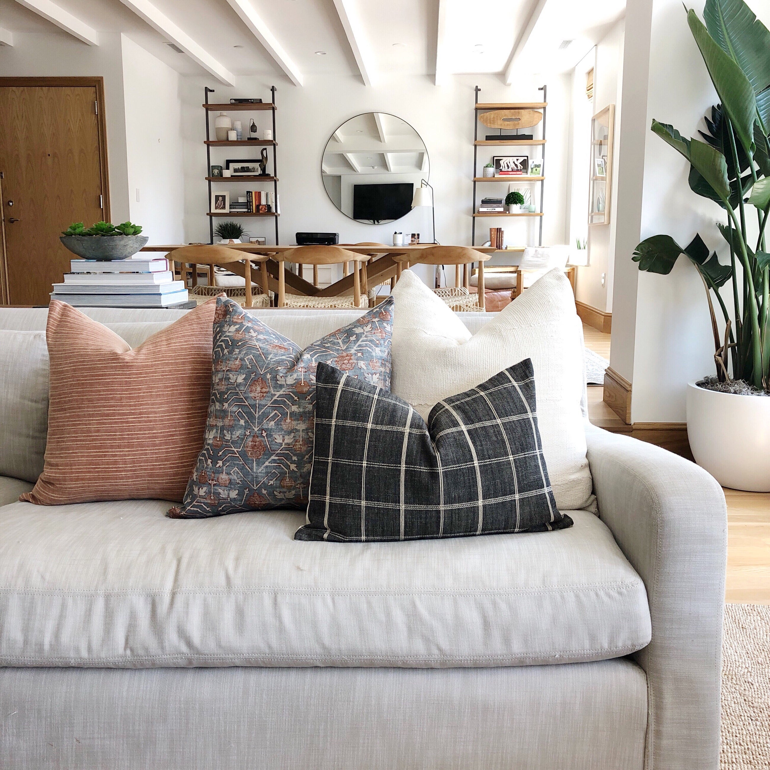 Vintage Rust and Cream Stripe Pillow Cover