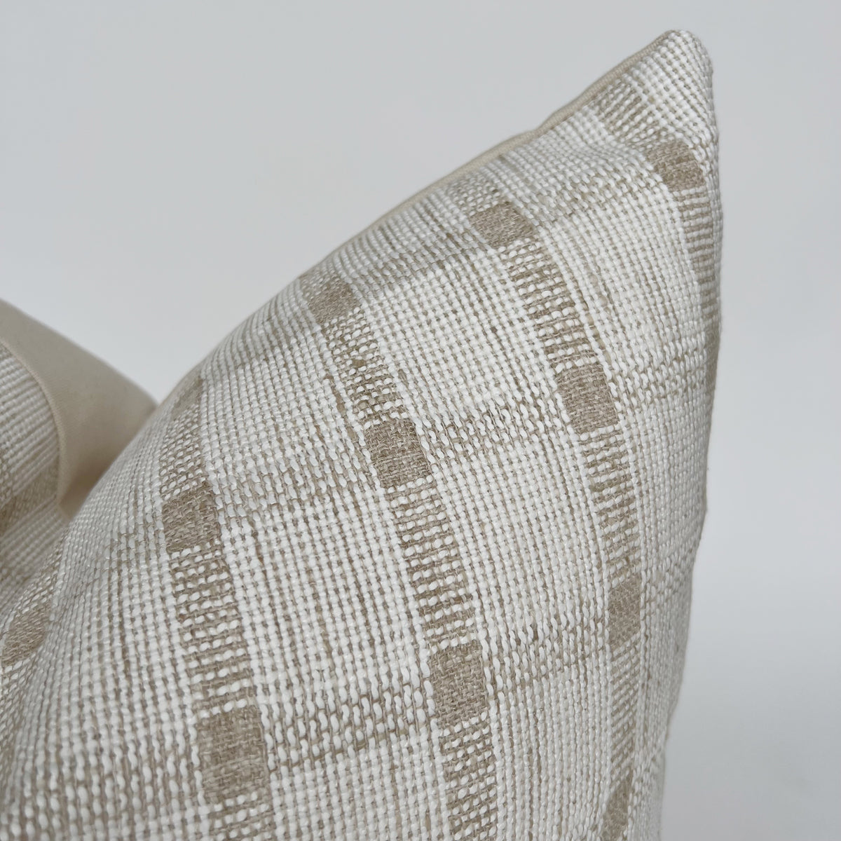 White and Beige Check Pillow Cover corner