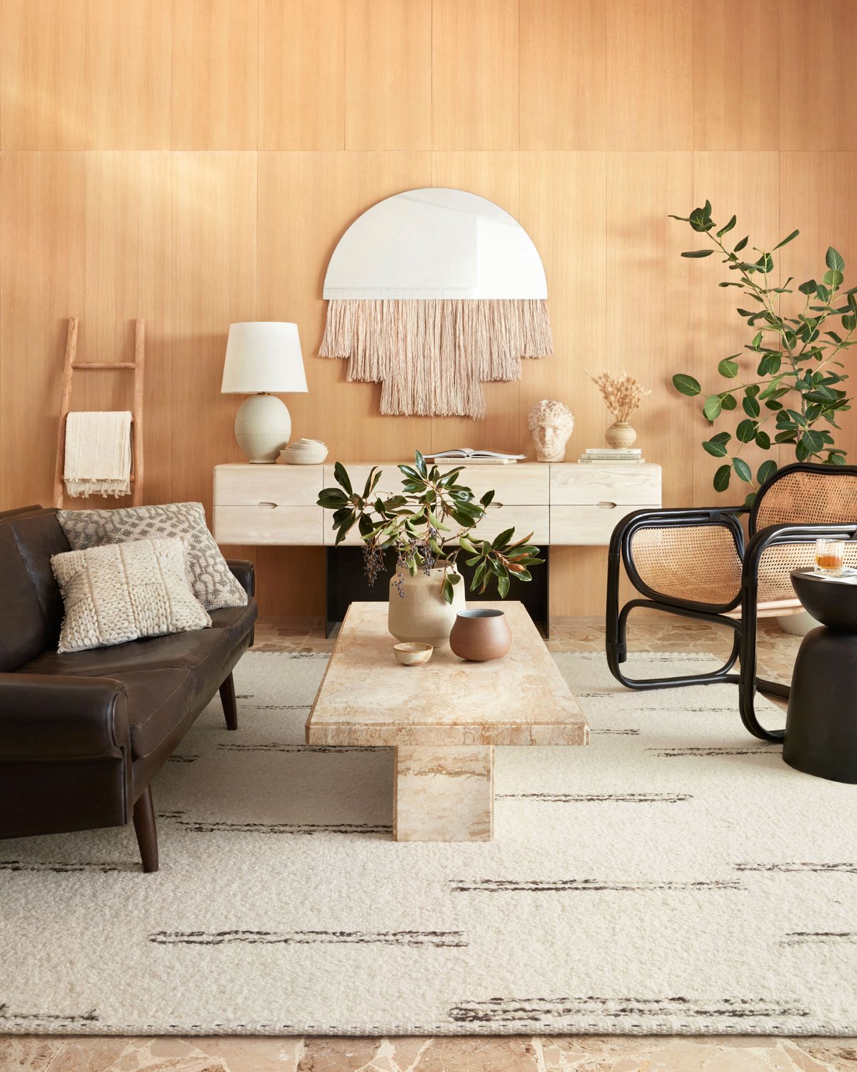 Athena cream and wood rug, pattern detail