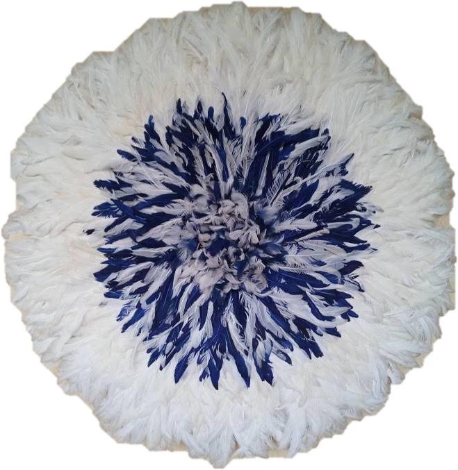 African Juju Hat | Cream + Blue