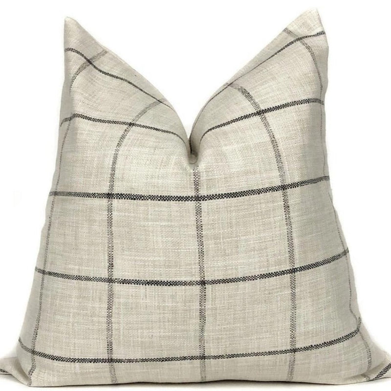 Rustic Woven Windowpane Pillow Cover | Cream and Black | No302