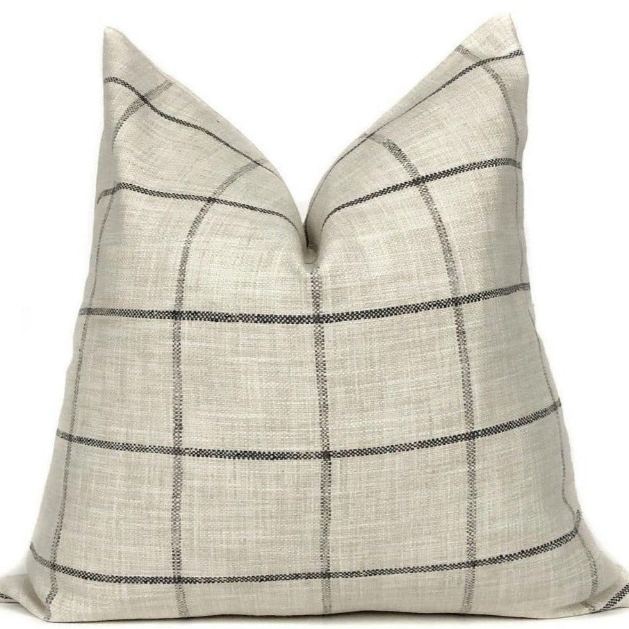 Rustic Woven Windowpane Pillow Cover | Cream and Black | No302